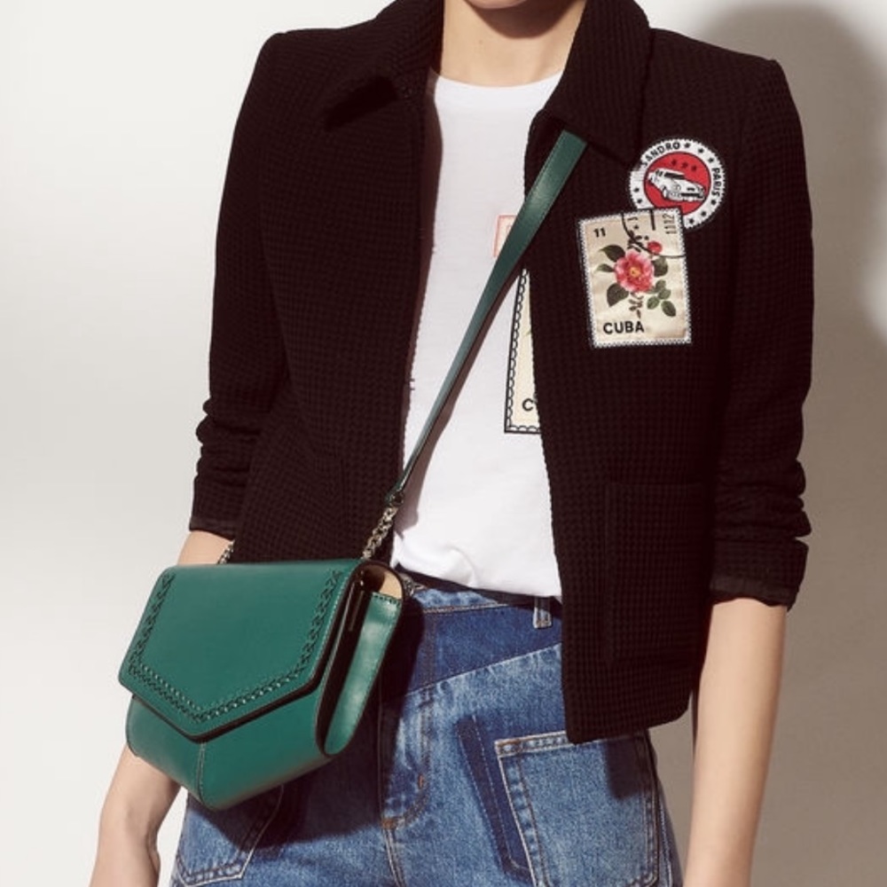 SANDRO Lou Woven Leather Medium Crossbody